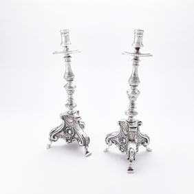 Pair of South American Silver Altar Sticks