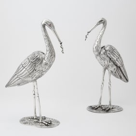 Pair of Continental Silver Figures of Storks