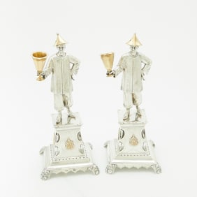 Assembled Pair of Portugese Silver and Parcel-Gilt Figural Candlesticks Porto, mid 19th century