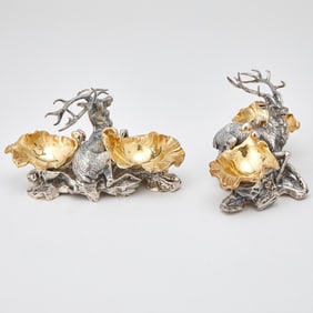 Pair of Cassati Italian Sterling Silver Stag Master Salts 20th Century