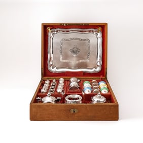 Cased French Silver and Porcelain Coffee Service for the Turkish Market