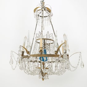 Russian Neoclassical Cut-Glass Mounted Six-Light Chandelier