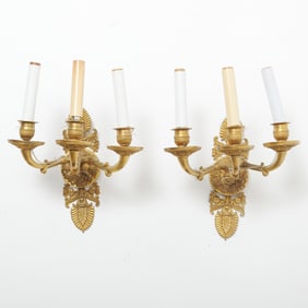 Pair of Empire Three-Branch Ormolu Wall-Lights