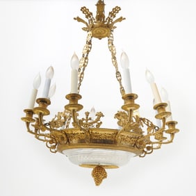 Russian Neoclassical Cut-Glass Mounted Ormolu Twelve-Light Chandelier