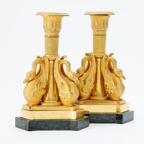 Pair of Empire Ormolu Candlesticks, possibly Russian