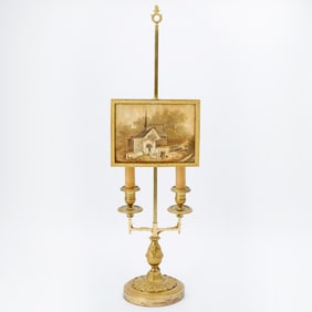 Restauration Gilt-Bronze Candelabrum with Painted Screen