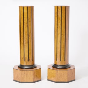 Pair of Russian Neoclassical Style Ebonized and Karelian Birchwood Pedestals