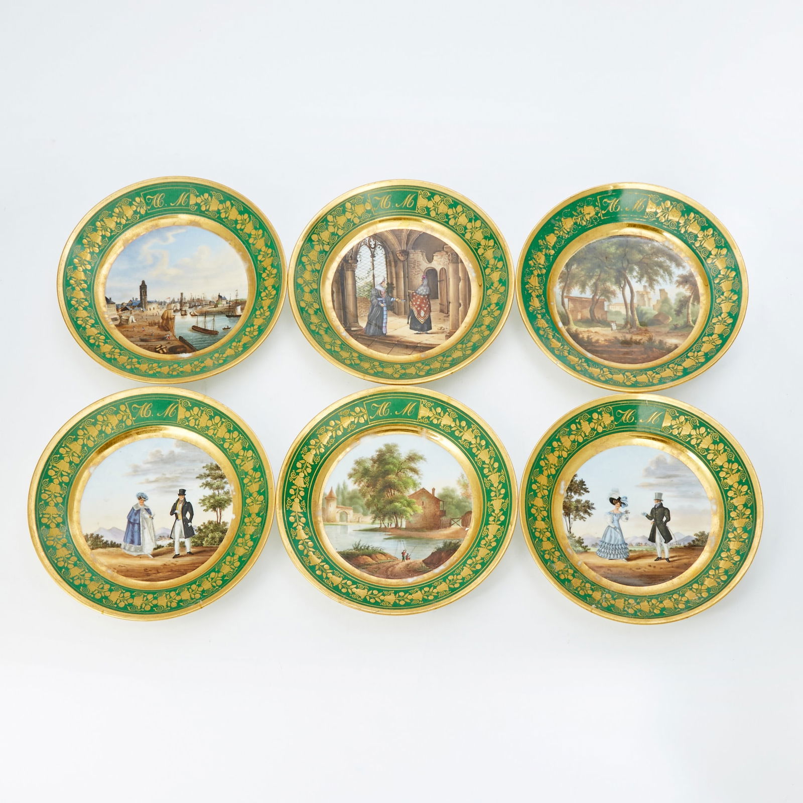 Set of Six Paris, Baruch Weill Porcelain Topographical and Genre Scenes Cabinet Plates (1 of 4)
