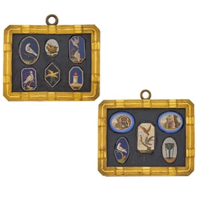 Eleven Italian Grand Tour Gilt-Bronze Framed Miniature Micromosaic Plaques