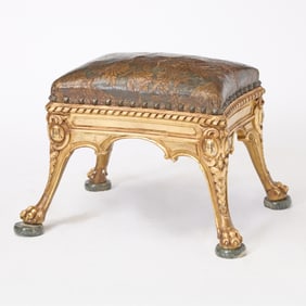 French Leather Upholstered Giltwood Tabouret