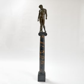Italian Grand Tour Patinated Metal Figure of the Capitoline Antinous with marble pedestal