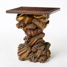 Italian Baroque Walnut and Parcel Gilt Pedestal Table