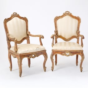 Pair of Italian Rococo Painted Armchairs