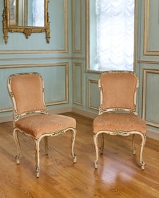 Pair of Italian Rococo Carved and Painted Upholstered Side Chairs