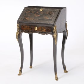 Louis XV Japanned and Gilt-Metal Mounted Bureau en Pente