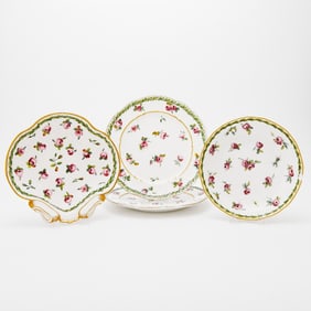Four Sèvres Porcelain Rose and Garland (Rose et Feuillages) Table Wares