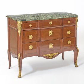 Louis XV/XVI Transitional Gilt-Bronze-Mounted Mahogany Commode