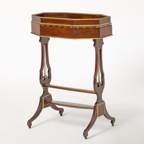 Directoire Mahogany, Brass-Inlaid, Parcel-Gilt, and Part-Ebonized Tricoteuse