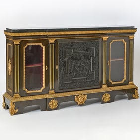Louis XIV Style Gilt Bronze-Mounted Ebonized Cabinet