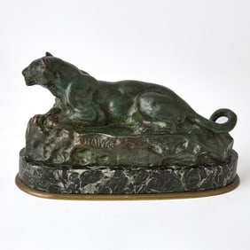 French Patinated Bronze Animalier Figure of a Recumbent Panther