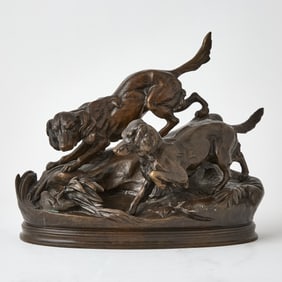 French Patinated Bronze Group of Two Spaniels