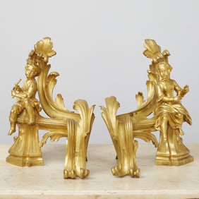 Pair of Louis XV Style Gilt Bronze Figural Chenets
