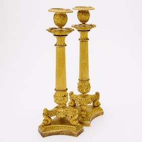 Pair of Restauration Gilt-Bronze Candlesticks