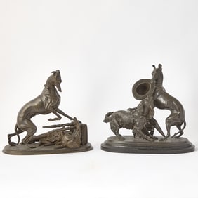Two French Patinated Bronze Animalier Groups of Whippets