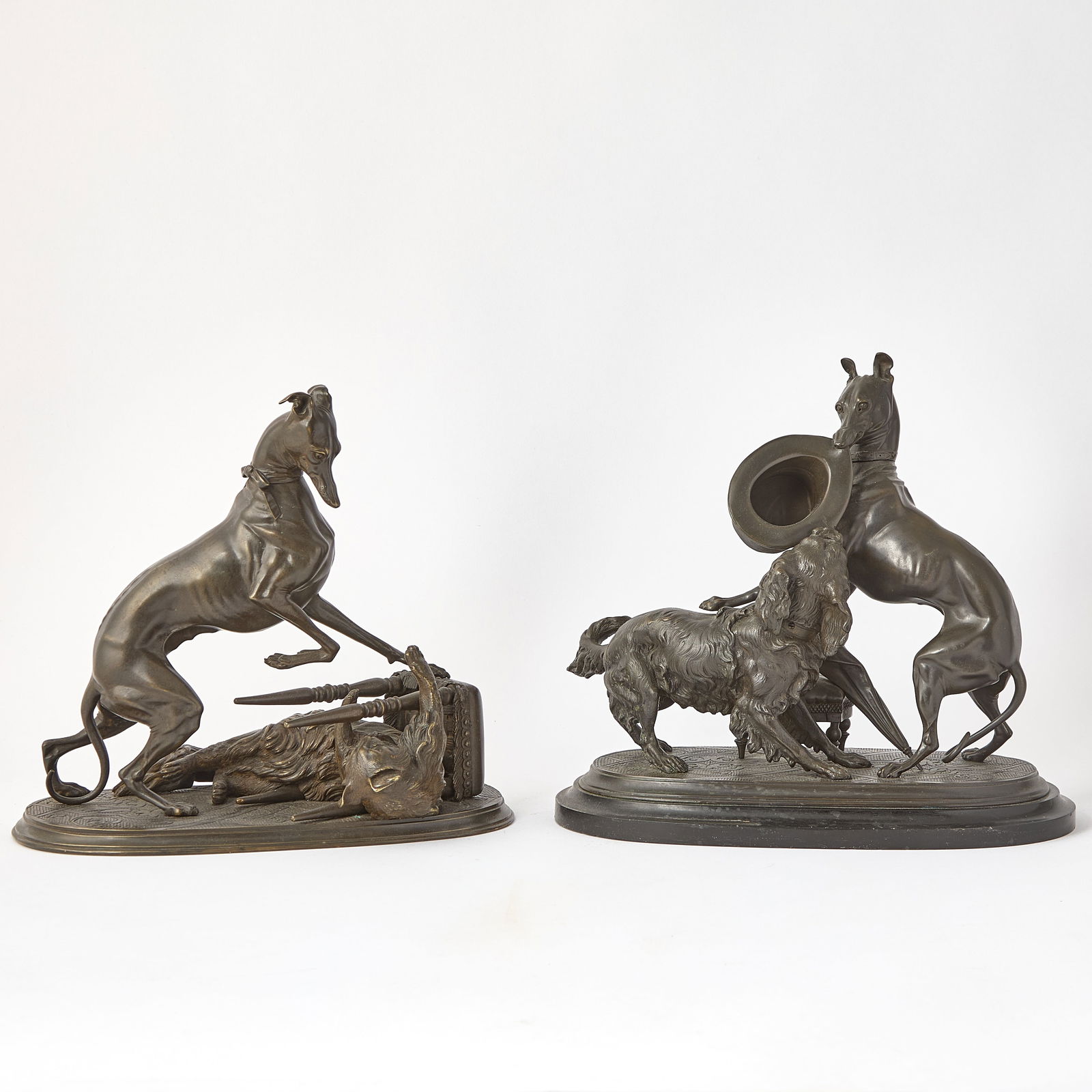 Two French Patinated Bronze Animalier Groups of Whippets (1 of 8)