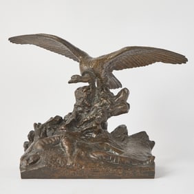 French Patinated Bronze Animalier Group of a Vulture and a Deadman