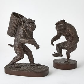 Two French Patinated Bronze Animalier Figures of Monkeys Christophe Fratin