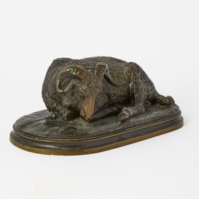French Patinated Bronze Animalier Figure of a Resting Ram
