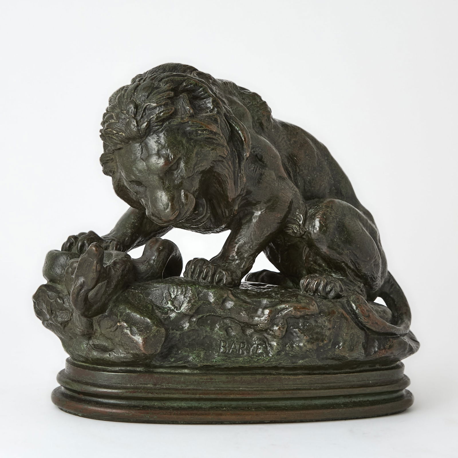 French Patinated Bronze Animalier Figure of a Lion and a Serpent (1 of 6)