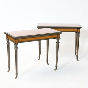 Pair of Napoleon III Amboyna and Part-Ebonized Bronze-Mounted Card Tables
