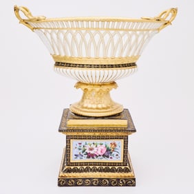 Paris Porcelain Two-Handled Porcelain Basket Centerpiece