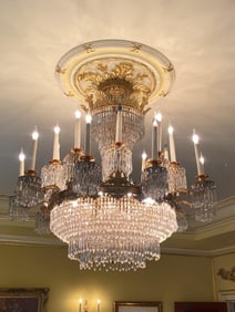 Empire Style Gilt-Bronze and Cut-Glass Thirty-Light Chandelier