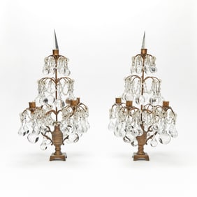 Pair of Neoclassical Style GIlt-Metal and Glass Four-Light Girandoles