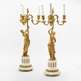 Pair of Louis XVI Style Gilt-Bronze Figural Candelabra