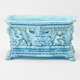French Blue Faience Renaissance Revival Planter