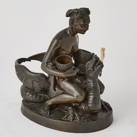 French Patinated Bronze Figure of a She-Devil Seated on a Dragon