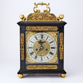 William and Mary Ormolu Mounted Ebonized Wood Bracket Clock John Shaw of Holborn