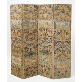 Queen Anne Four-Panel Needlepoint Lined Chamber Screen