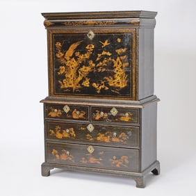 Chinese Export Black Lacquer and Gilt Bureau