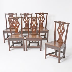 Set of Six George II Provincial Oak Dining Side Chairs