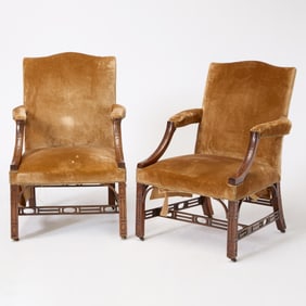 Pair of George III Carved Mahogany Library Armchairs