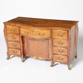 George III Gilt-Bronze Mounted Fruitwood and Parquetry Inlaid Commode