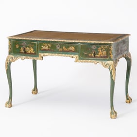 George III Gilt and Green Japanned Small Partner's Desk