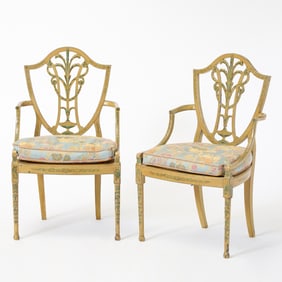 Pair of George III Painted Shield Back Armchairs