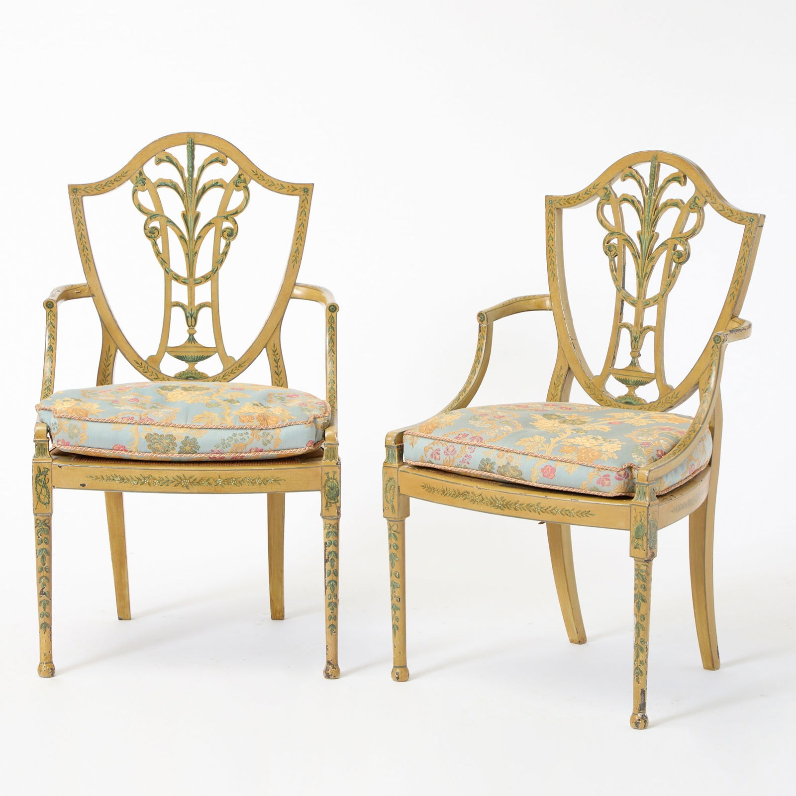 Pair of George III Painted Shield Back Armchairs (1 of 7)