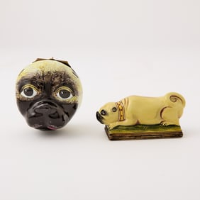 German Enamel Bonbonnière Together with a 19th century example